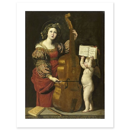 Sainte Cécile with an angel holding a musical score (canvas without frame)