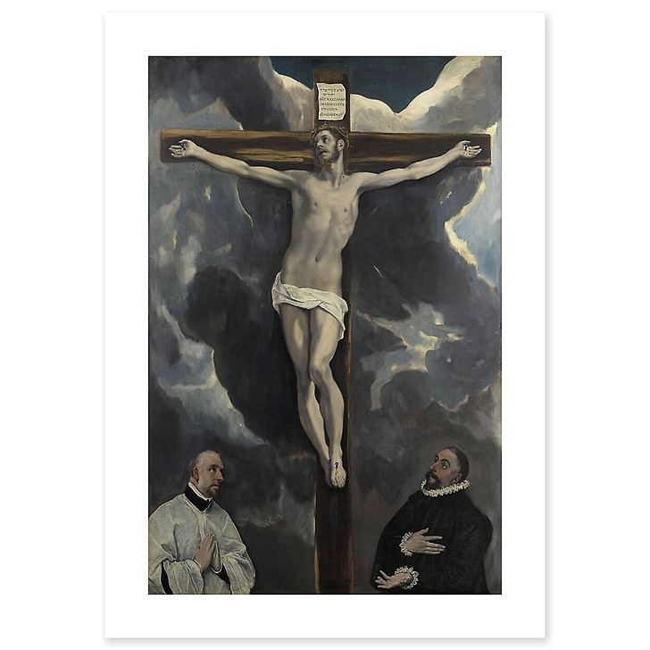 Le Christ en croix adoré par deux donateurs (affiches d'art)