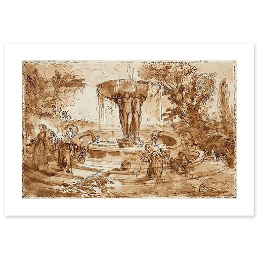 Women and children near a fountain, decorated with a basin (art prints)