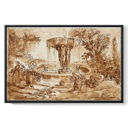 Women and children near a fountain, decorated with a basin (framed canvas)