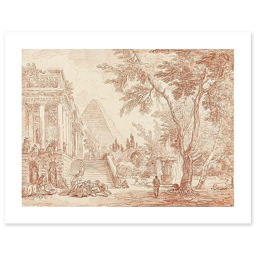 Palace and fountain in a park (canvas without frame)