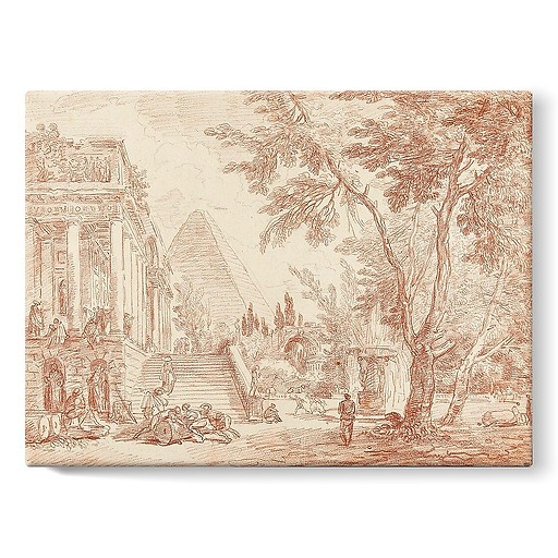 Palace and fountain in a park (stretched canvas)