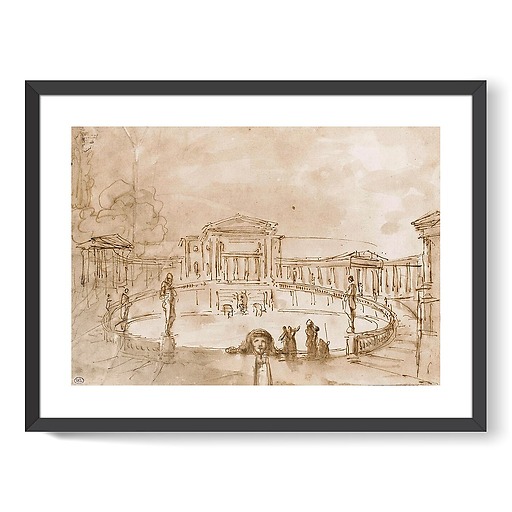 Large central pool surrounded by a balustrade, in the centre of a square (framed art prints)