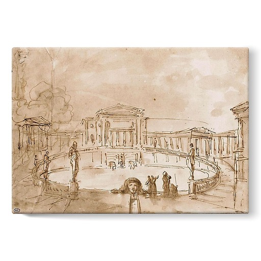 Large central pool surrounded by a balustrade, in the centre of a square (stretched canvas)