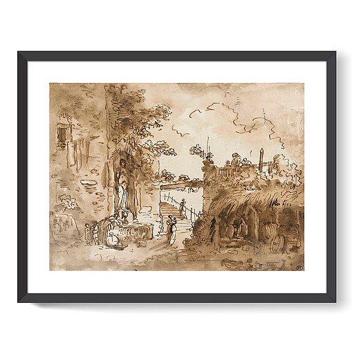 Picturesque courtyard with a fountain (framed art prints)
