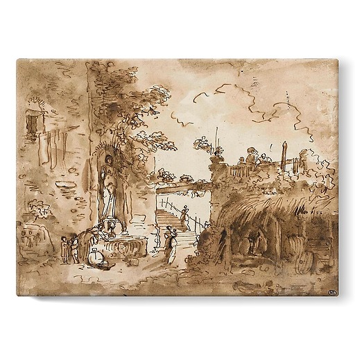 Picturesque courtyard with a fountain (stretched canvas)