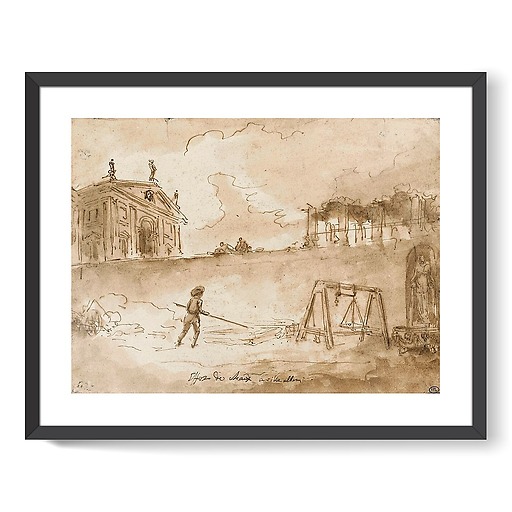 Man working with lime, in front of the Albani villa (framed art prints)