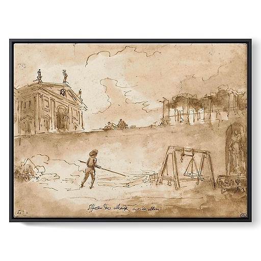 Man working with lime, in front of the Albani villa (framed canvas)