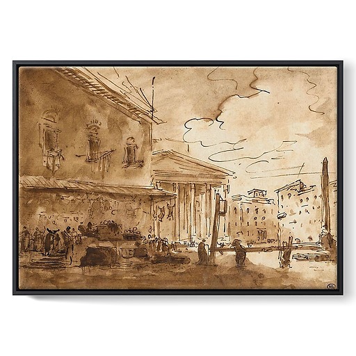 A market on the Pantheon Square (framed canvas)