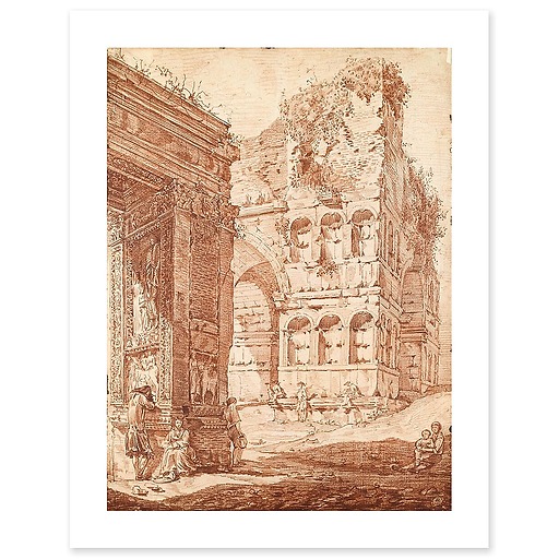 Several people among ancient ruins (canvas without frame)