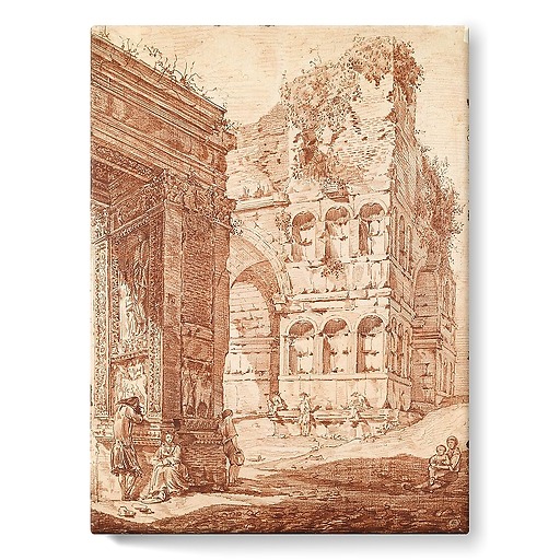 Several people among ancient ruins (stretched canvas)