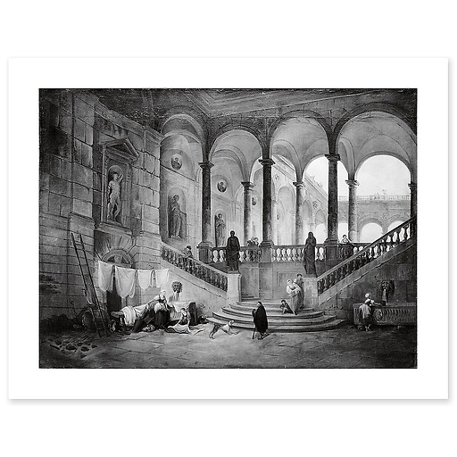 Large staircase of a palace with washerwomen (canvas without frame)
