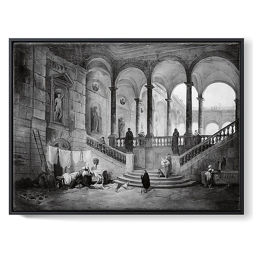 Large staircase of a palace with washerwomen (framed canvas)
