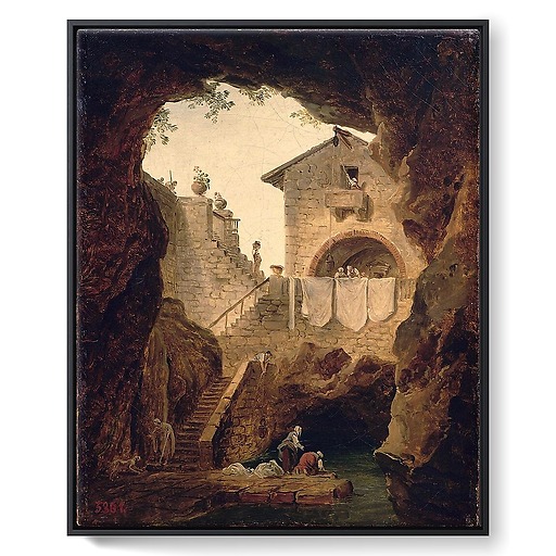 Washerwomen, the fountain under the cave (framed canvas)