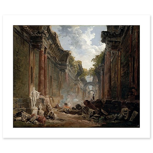 Imaginary view of the Great Gallery of the Louvre in ruins (art prints)