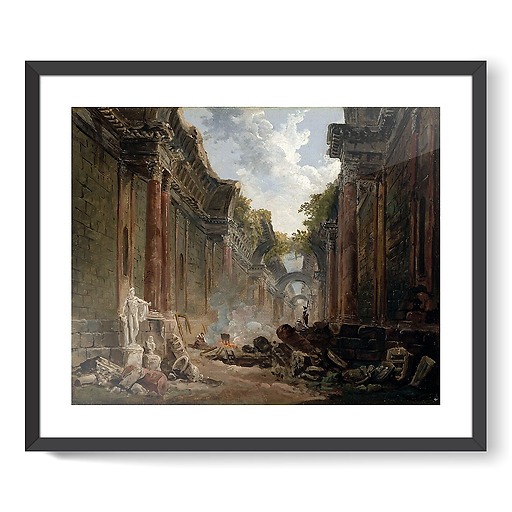 Imaginary view of the Great Gallery of the Louvre in ruins (framed art prints)