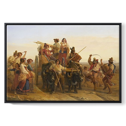 L'Arrivée des Moissonneurs dans les marais Pontins (framed canvas)