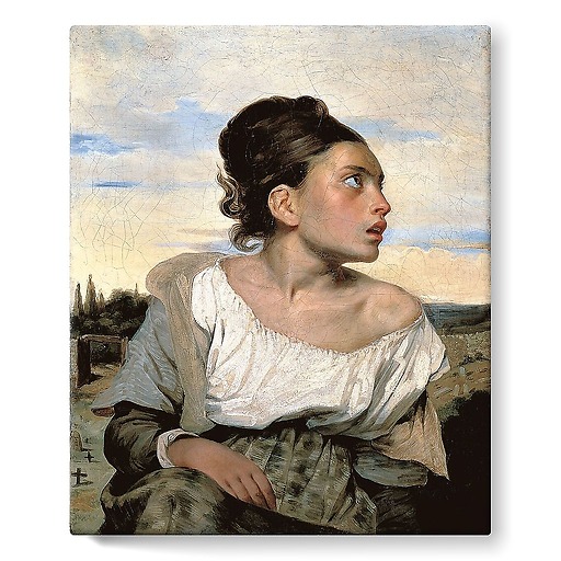 Young orphan girl at the cemetery (stretched canvas)