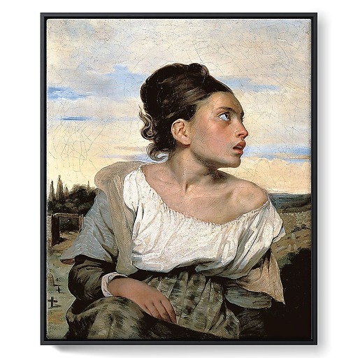 Young orphan girl at the cemetery (framed canvas)
