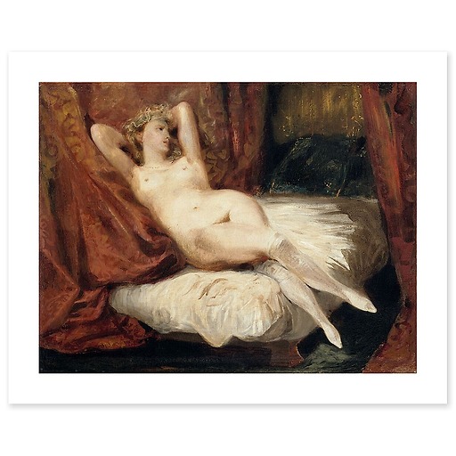 Naked woman, lying on a couch, also known as The Woman with White Stockings (art prints)