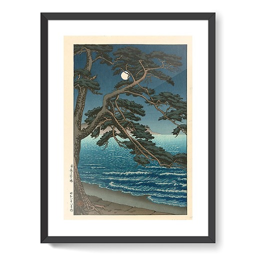 Pleine lune sur la plage d'Enoshima (affiches d'art encadrées)