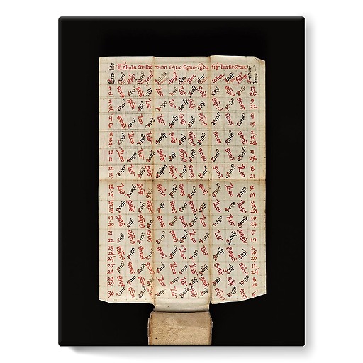 Calendrier perpétuel portatif
Folio 13 : Tabula de proprietatibus lunae
Angleterre (toiles sur châssis)
