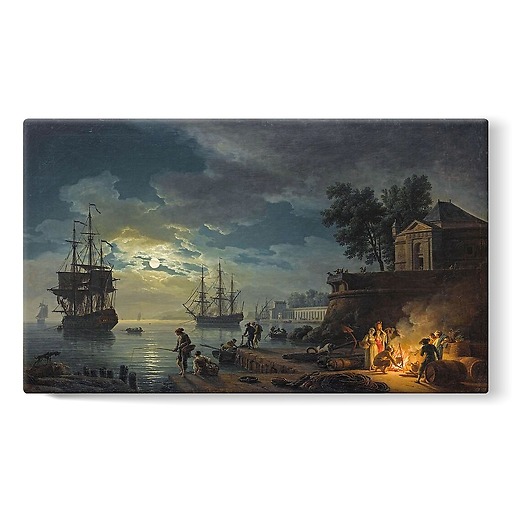 La nuit ; un port de mer au clair de lune (stretched canvas)