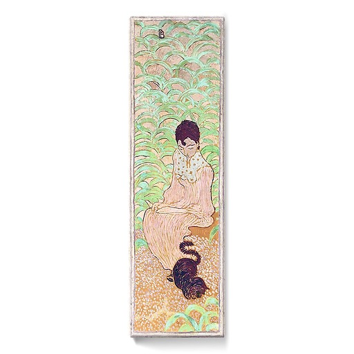 Woman sitting with a cat (stretched canvas)