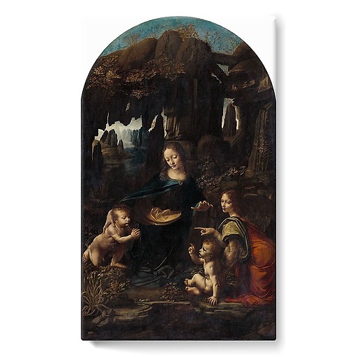 Vierge à l'Enfant avec saint Jean Baptiste et un ange, dite La Vierge aux rochers (stretched canvas)