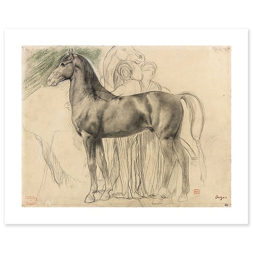 Cheval de profil à gauche et deux femmes retenant un cheval, étude pour Sémiramis construisant Babylone (affiches d'art)