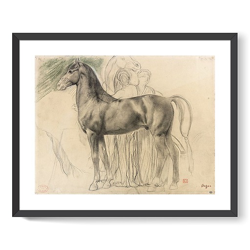 Cheval de profil à gauche et deux femmes retenant un cheval, étude pour Sémiramis construisant Babylone (framed art prints)
