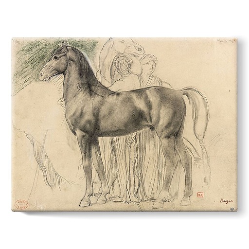 Cheval de profil à gauche et deux femmes retenant un cheval, étude pour Sémiramis construisant Babylone (toiles sur châssis)
