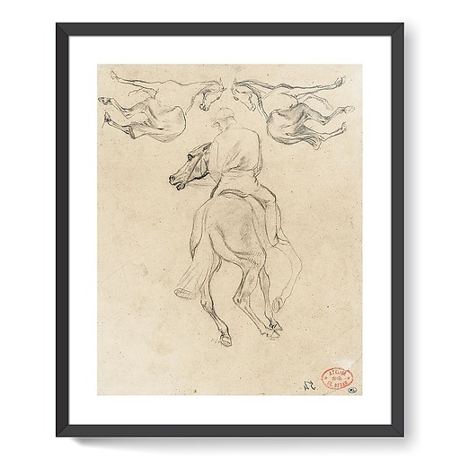 Jockey à cheval, vu de dos, et deux chevaux (framed art prints)