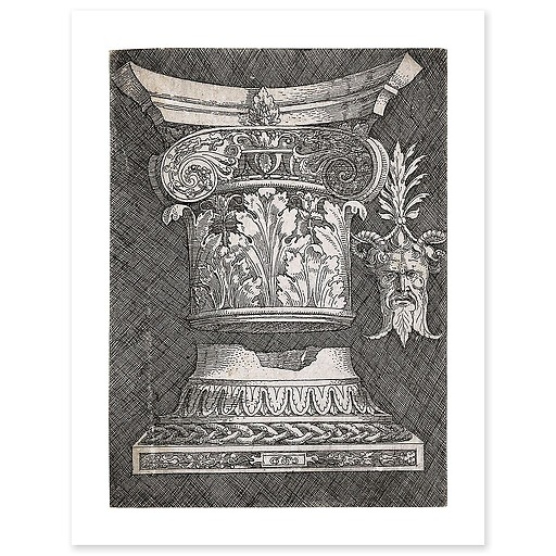 Base et chapiteau de colonne avec un ornement en forme de masque (affiches d'art)