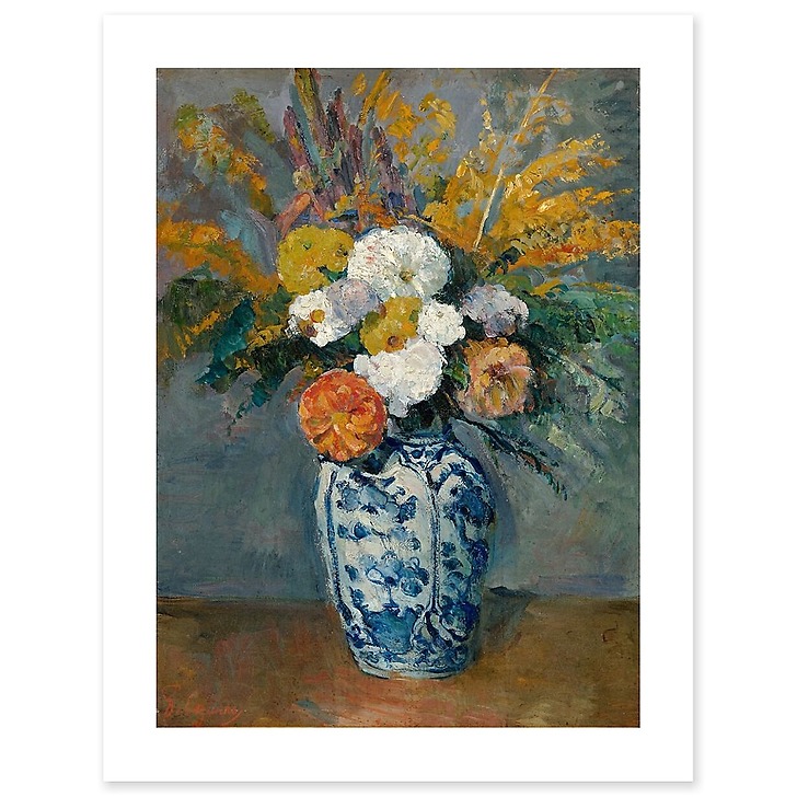 Dahlias dans un grand vase de Delft (art prints)