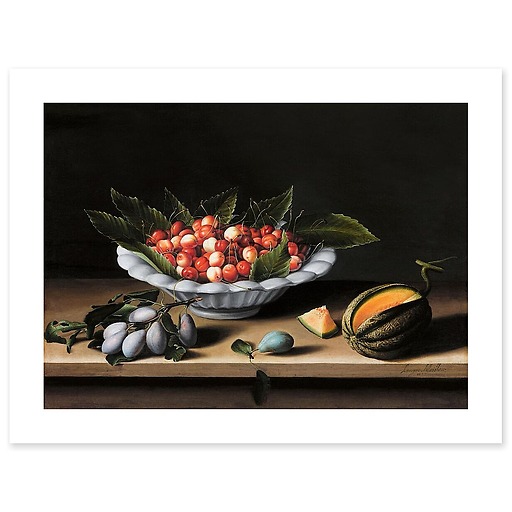 Coupe de cerises, prunes et melon (affiches d'art)