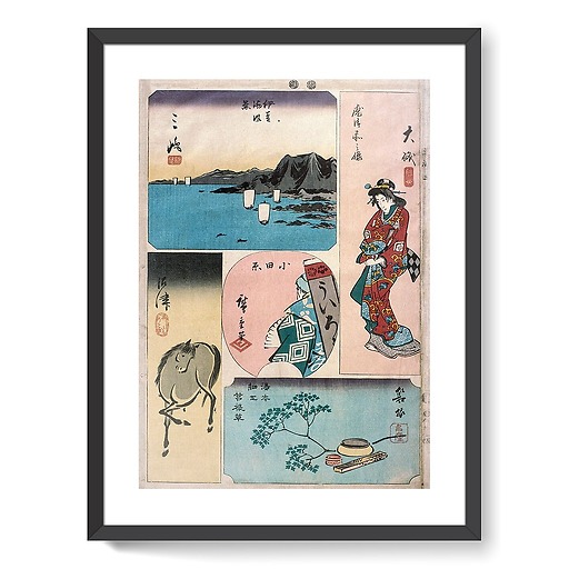 9ème vue : Oïso, 10ème vue : Odawara, 11ème vue : Hakone ; 12ème vue : Numazu (affiches d'art encadrées)