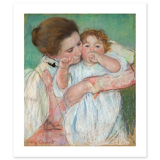 Mère et enfant sur fond vert (détail) (affiches d'art)