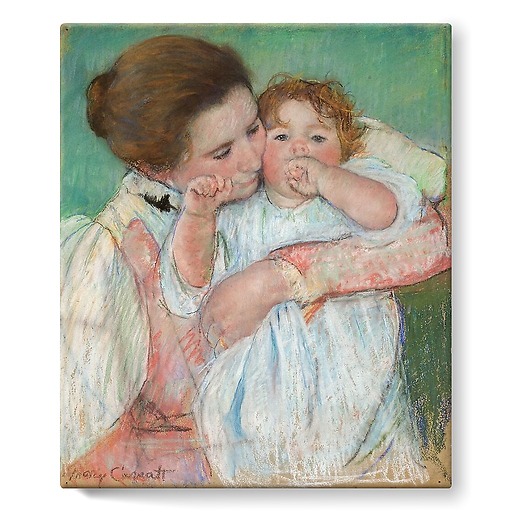 Mère et enfant sur fond vert (détail) (stretched canvas)