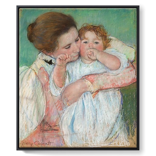 Mère et enfant sur fond vert (détail) (framed canvas)