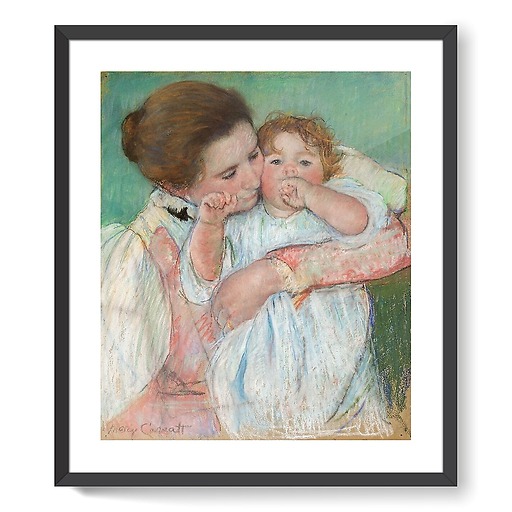 Mère et enfant sur fond vert (détail) (affiches d'art encadrées)