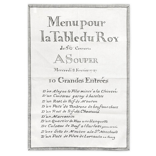 Tea towel "10 Grandes entrées Menu du Roy"