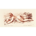 Naked woman lying on her stomach holding a vase