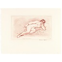 Naked woman lying on her side, leaning her face on her hand
