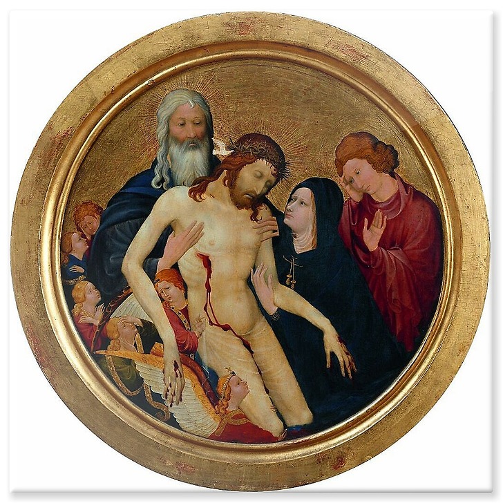 Pieta, with Holy Trinity, Blessed Mother and St. John (aluminium panels)