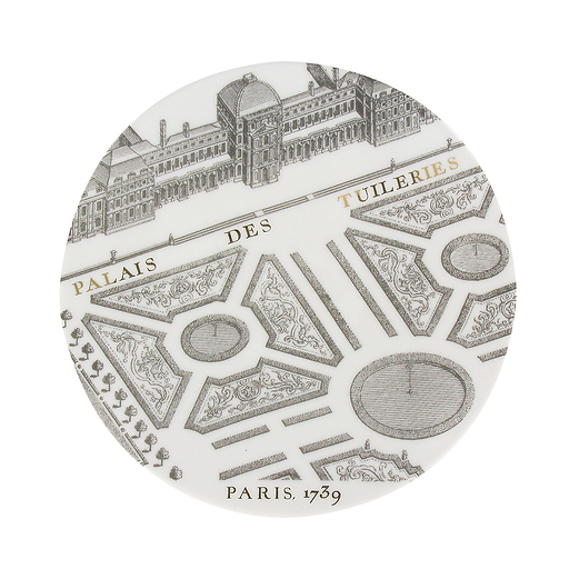 "Turgot Map of Paris" Plate - Gold, Porcelain (Palais des Tuileries)
