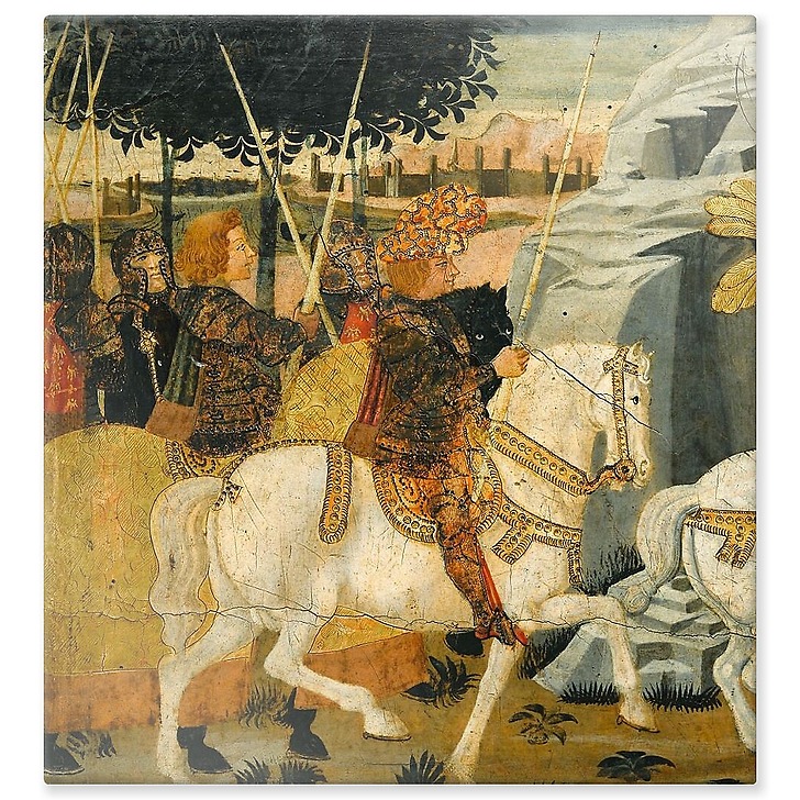 Panneau de cassone : combat de cavalerie sous les murs de Troie I/II (panneaux aluminium)