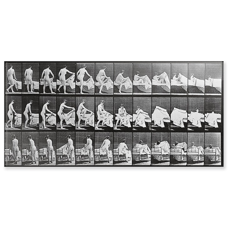 Animal Locomotion: Nude woman getting into bed (acrylic panels)
