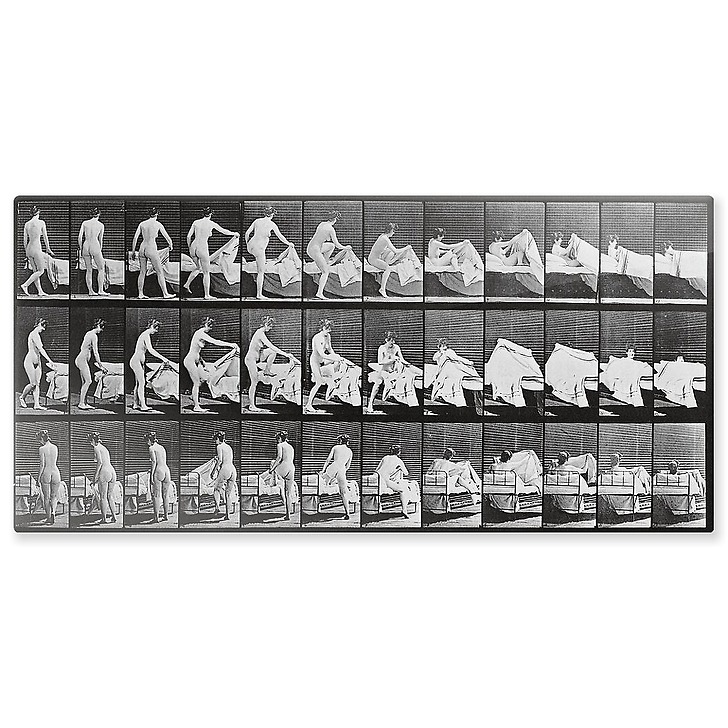 Animal Locomotion: Nude woman getting into bed (aluminium panels)