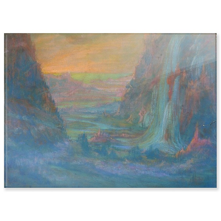 Mountain landscape with waterfall at sunset (acrylic panels)